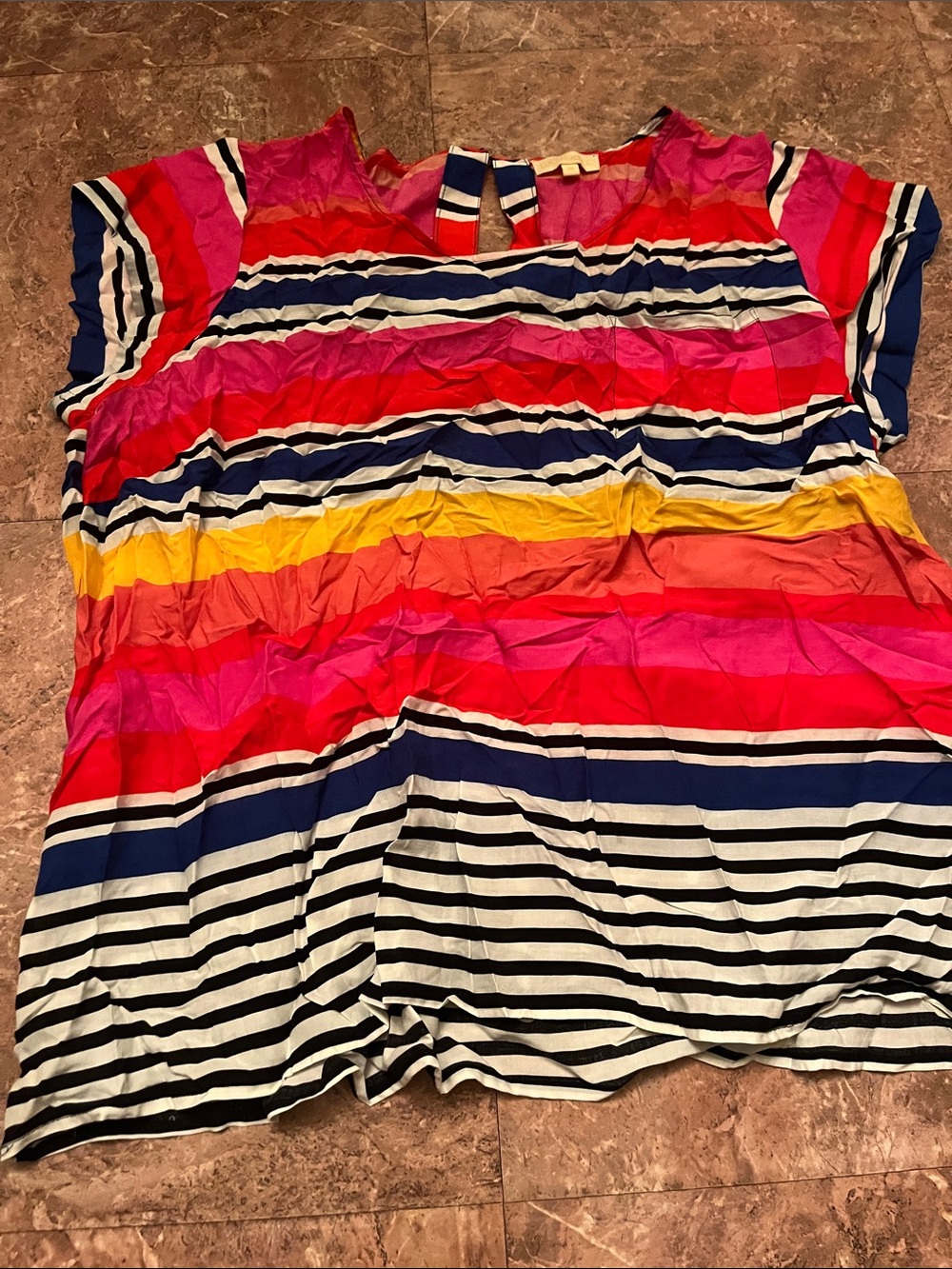 Lucy & Laurel Multicolor Striped Short Sleeve Tee - Pink, Red, Yellow, Navy
